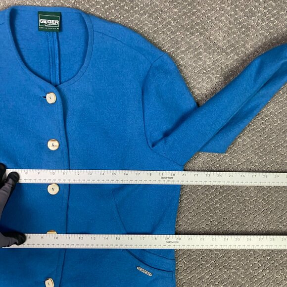 Geiger Cardigan Sweater Jacket Women's 46 Blue Wool Buttons Collection Austria - Picture 8 of 14